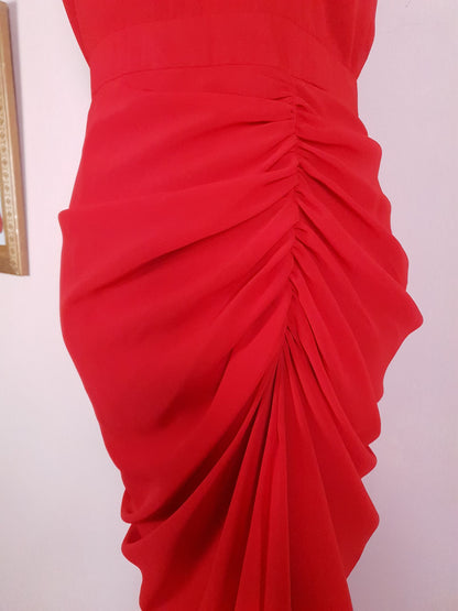 Glamorous 1990s Red Chiffon Evening Gown Dress - Size 8/10