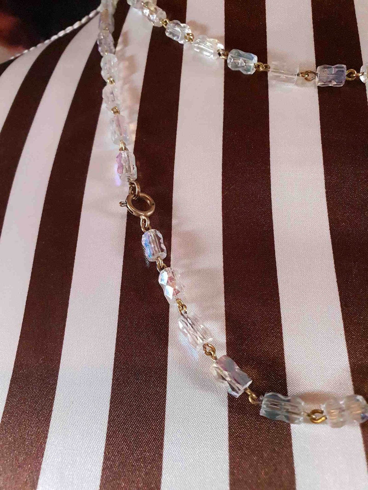 Vintage 1960s Aurora Borealis Crystal Necklace 39.5" AB Rare