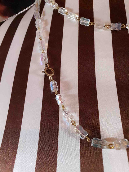 Vintage 1960s Aurora Borealis Crystal Necklace 39.5" AB Rare
