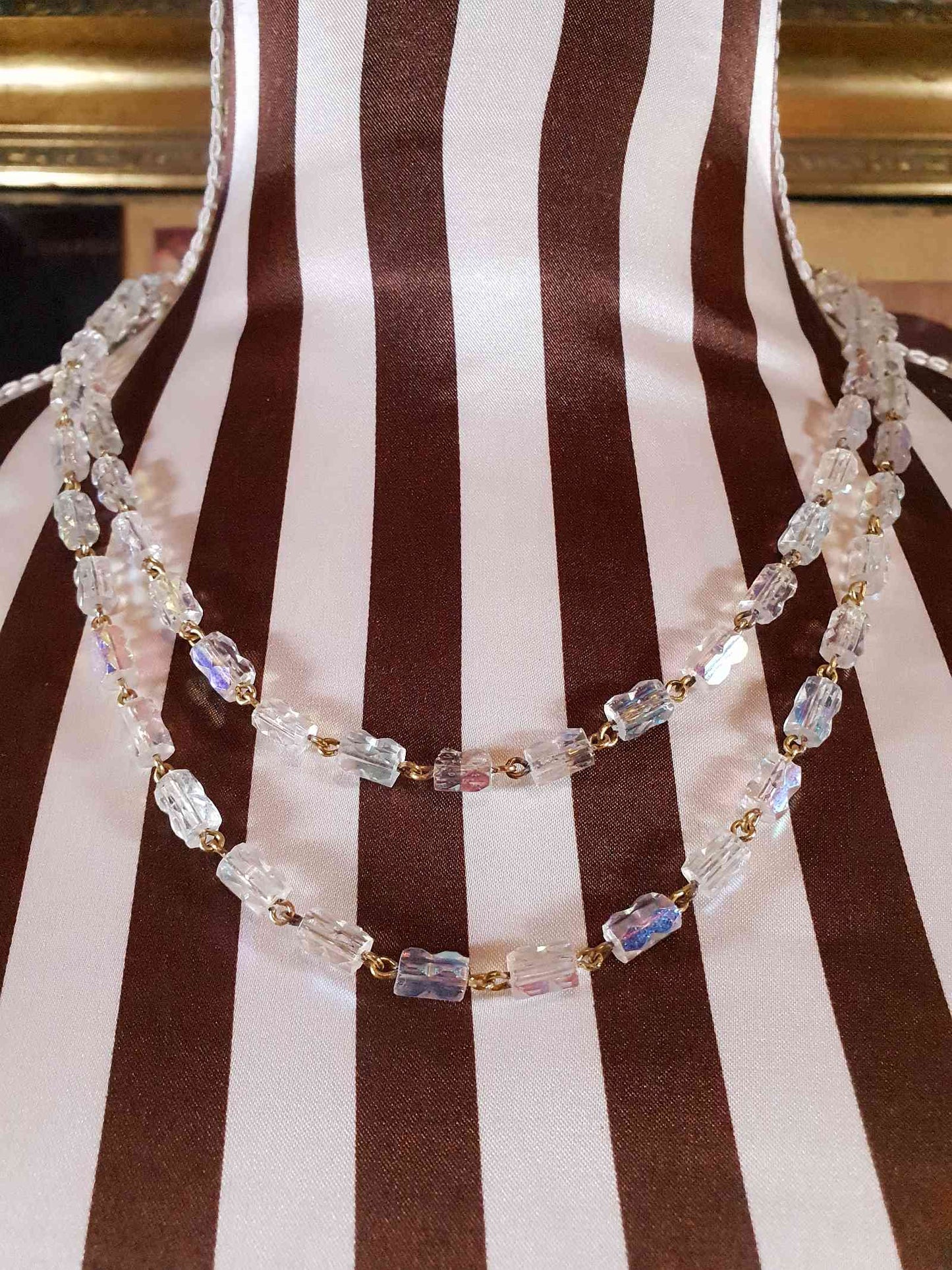 Vintage 1960s Aurora Borealis Crystal Necklace 39.5" AB Rare