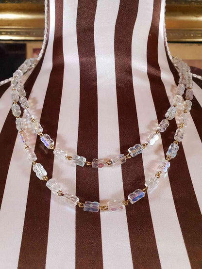 Vintage 1960s Aurora Borealis Crystal Necklace 39.5" AB Rare