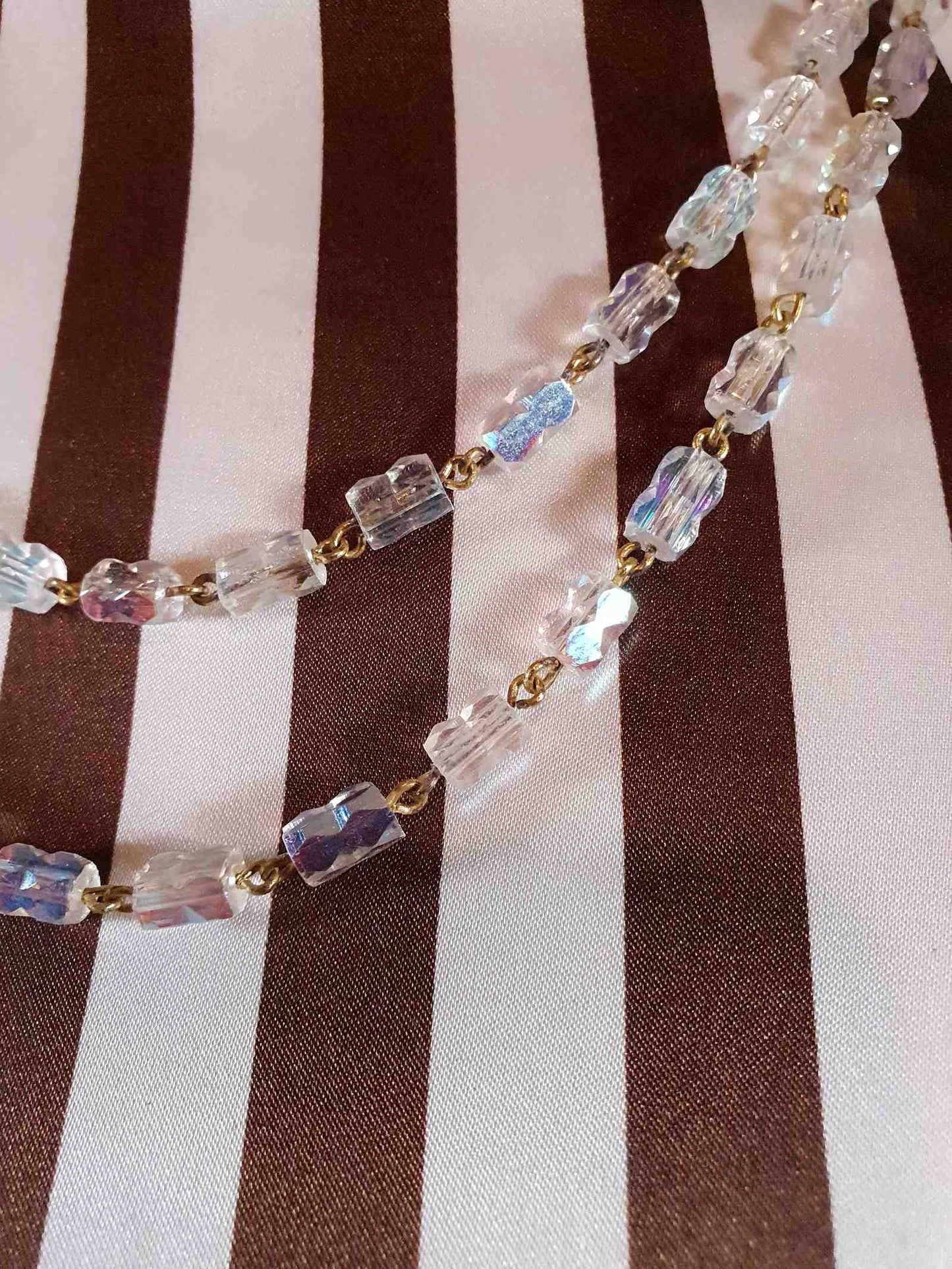 Vintage 1960s Aurora Borealis Crystal Necklace 39.5" AB Rare
