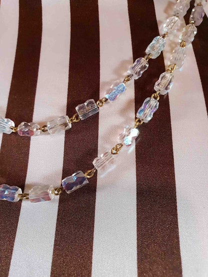 Vintage 1960s Aurora Borealis Crystal Necklace 39.5" AB Rare