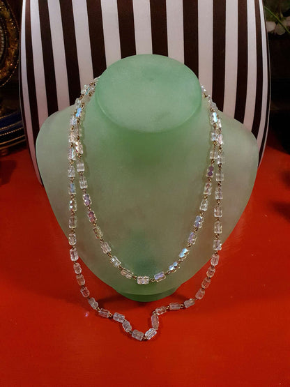 Vintage 1960s Aurora Borealis Crystal Necklace 39.5" AB Rare