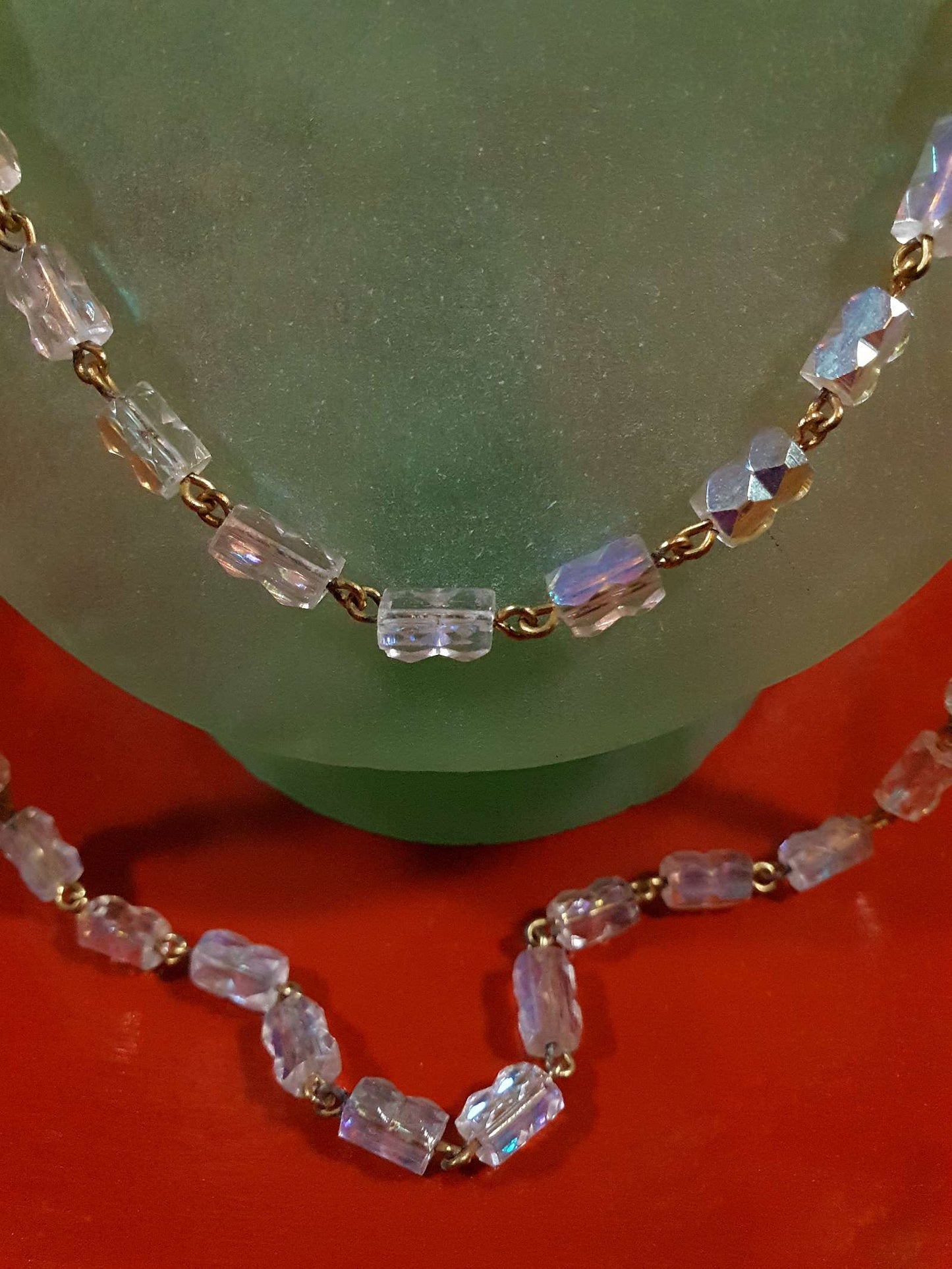 Vintage 1960s Aurora Borealis Crystal Necklace 39.5" AB Rare