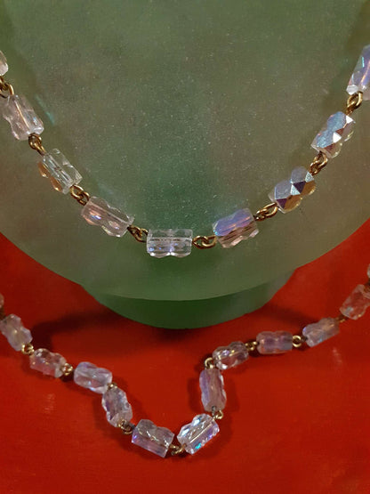 Vintage 1960s Aurora Borealis Crystal Necklace 39.5" AB Rare