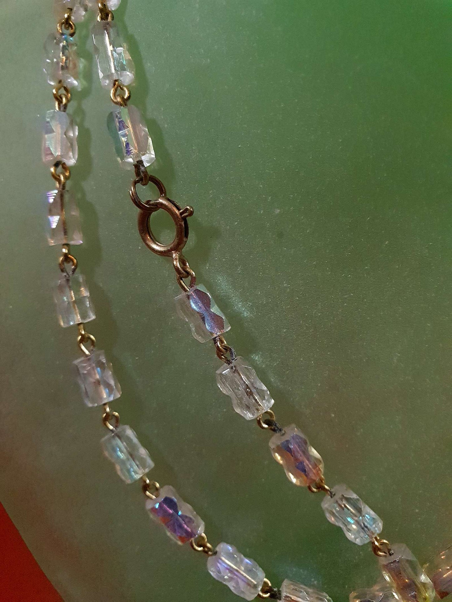 Vintage 1960s Aurora Borealis Crystal Necklace 39.5" AB Rare