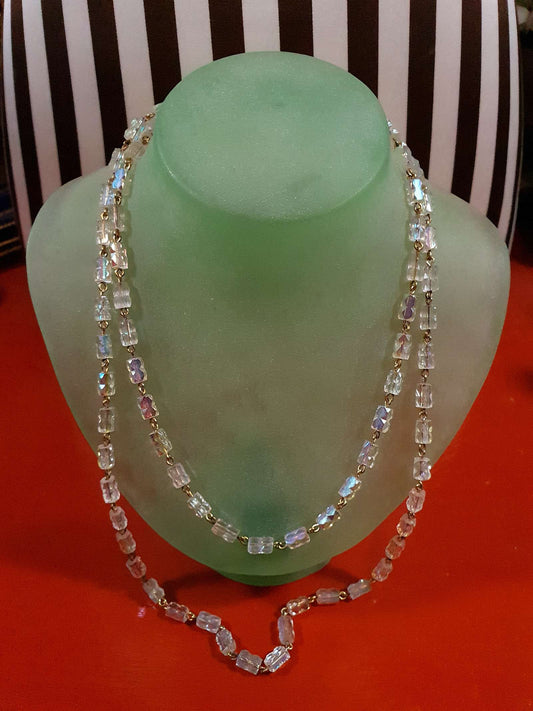 Vintage 1960s Aurora Borealis Crystal Necklace 39.5" AB Rare