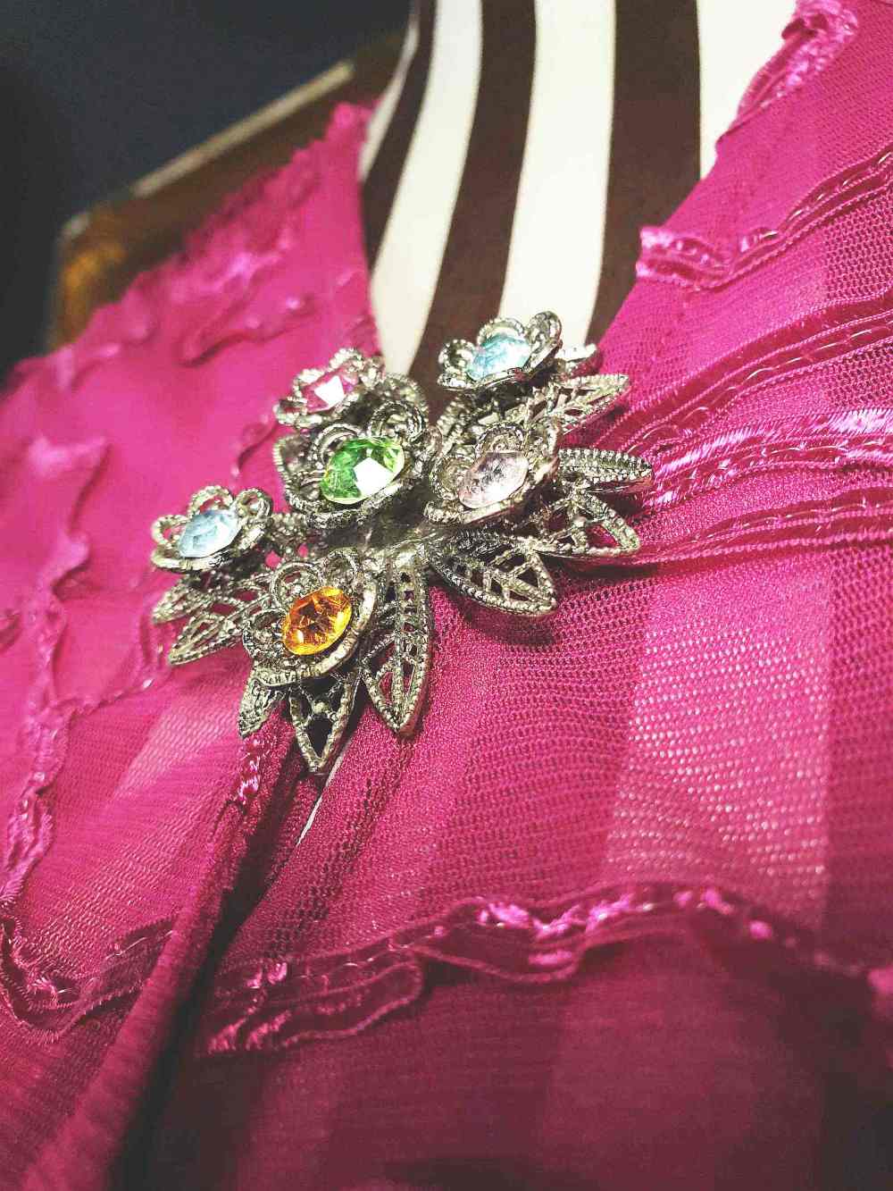 Vintage 1960s Rhinestone Flower Brooch Filigree Victorian Revival