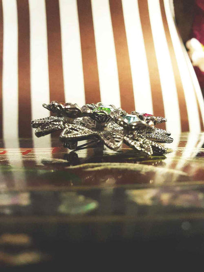 Vintage 1960s Rhinestone Flower Brooch Filigree Victorian Revival