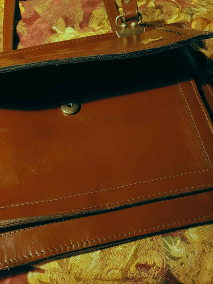 1970s Vintage Large Brown Leather Shoulder Bag Handbag Retro 70s