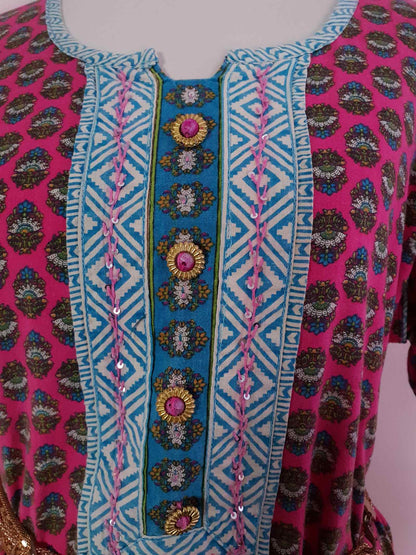 Vintage 1970s Pink Cotton Kaftan Bohemian Caftan Boho Retro Oversize