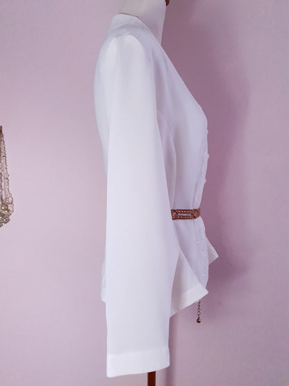 Vintage 1980s Cream Top Blouse Shirt Ladies Embroidered - Size 20