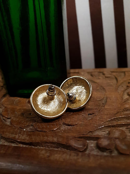 Vintage 80s Faux Pearl Earrings Round Blue Enamel