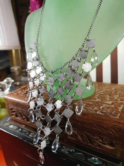 Vintage 90s Boho Metal Statement Necklace Rhinestone Bohemian