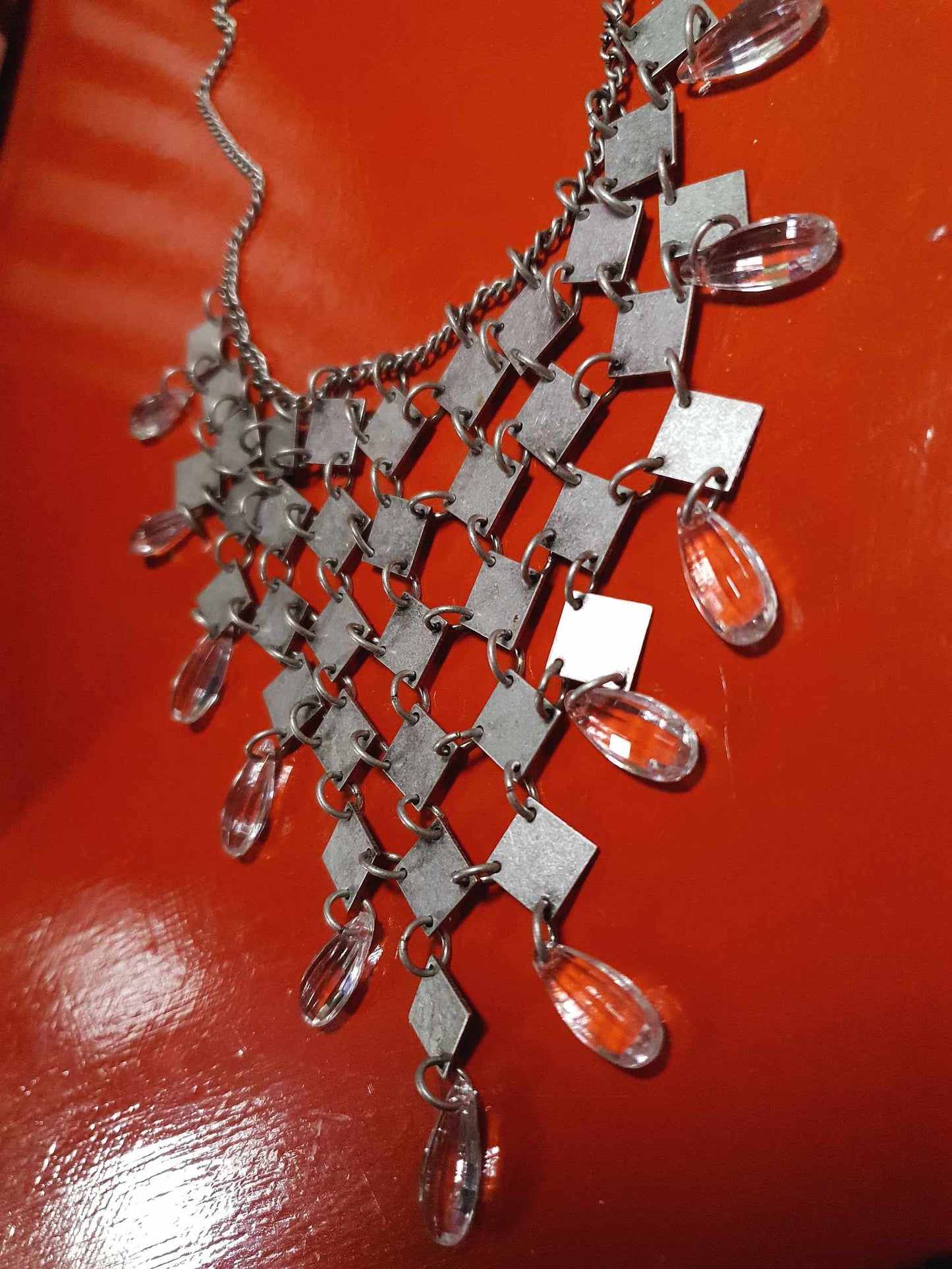 Vintage 90s Boho Metal Statement Necklace Rhinestone Bohemian