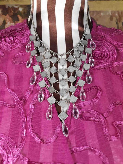 Vintage 90s Boho Metal Statement Necklace Rhinestone Bohemian