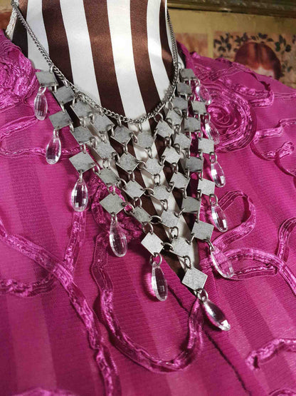 Vintage 90s Boho Metal Statement Necklace Rhinestone Bohemian