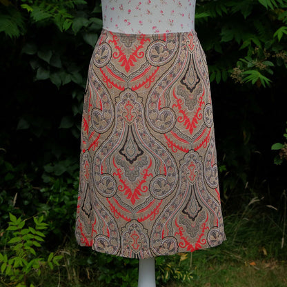 Burberry Paisley Silk Skirt Midi A Line Summer- Size 8 - Pre-Owned