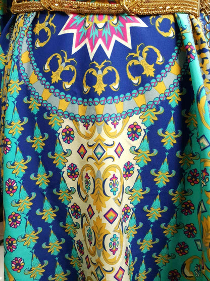 Vintage 90s Boho Kaftan Blue Patterned Bohemian Ladies Caftan