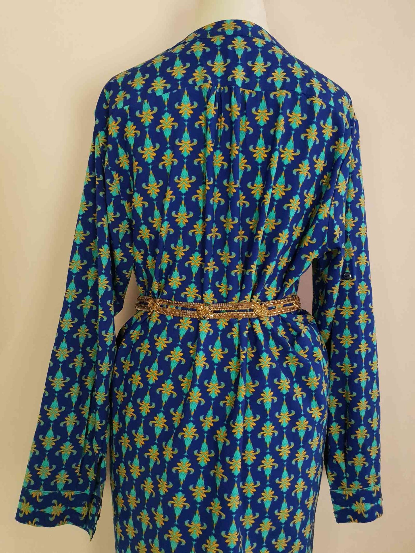 Vintage 90s Boho Kaftan Blue Patterned Bohemian Ladies Caftan