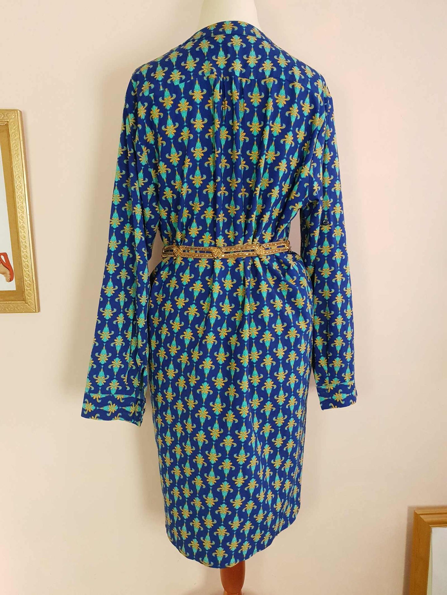 Vintage 90s Boho Kaftan Blue Patterned Bohemian Ladies Caftan