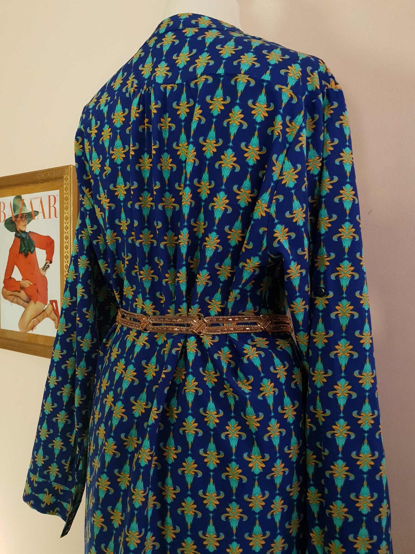 Vintage 90s Boho Kaftan Blue Patterned Bohemian Ladies Caftan