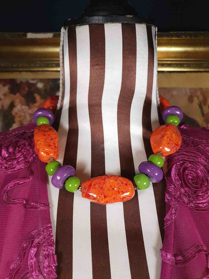 Vintage 90s Chunky Statement Necklace Choker Artisan Ceramic Boho Multi