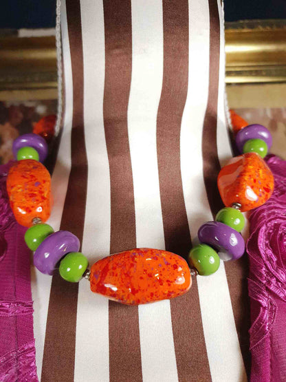 Vintage 90s Chunky Statement Necklace Choker Artisan Ceramic Boho Multi