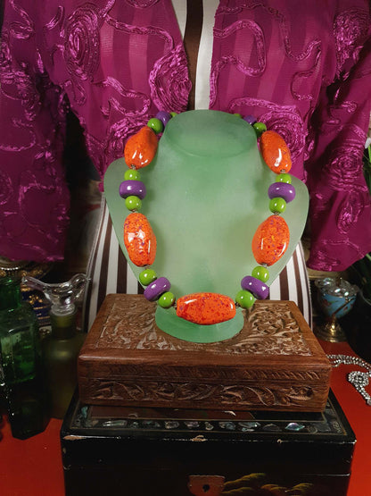 Vintage 90s Chunky Statement Necklace Choker Artisan Ceramic Boho Multi