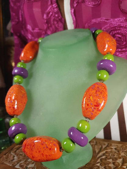 Vintage 90s Chunky Statement Necklace Choker Artisan Ceramic Boho Multi
