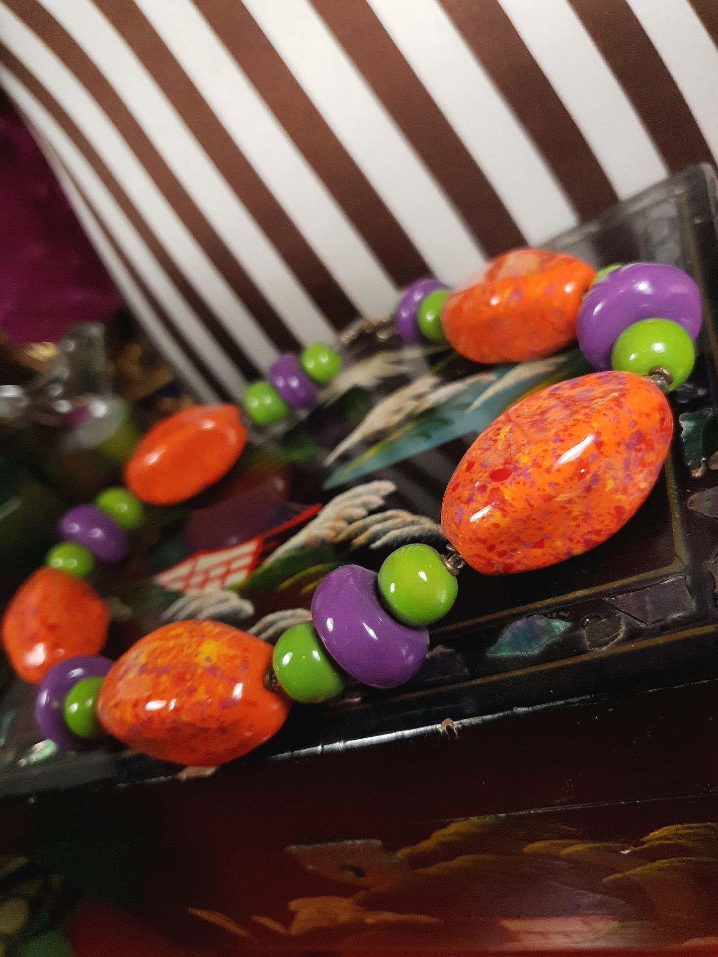 Vintage 90s Chunky Statement Necklace Choker Artisan Ceramic Boho Multi