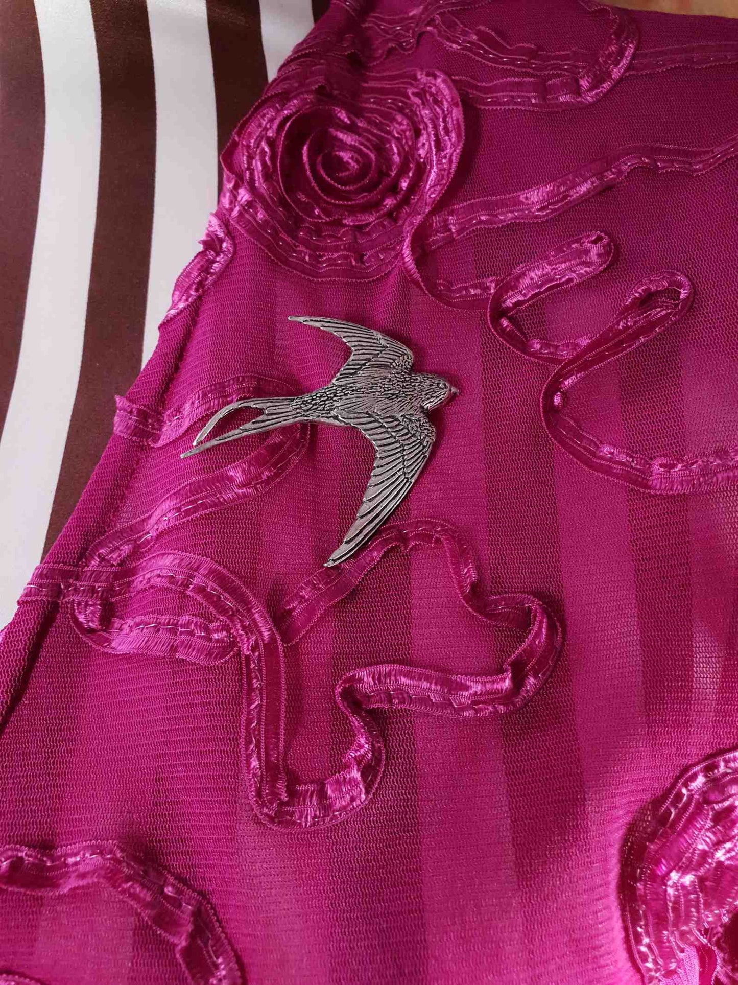 Vintage English Pewter Bird Brooch Pin Flying Swallow