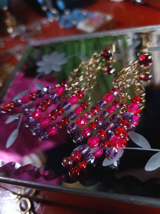 Vintage 90s Boho Dangle Drop Earrings Pink Purple Aurora Borealis AB Jean Andre Firenze