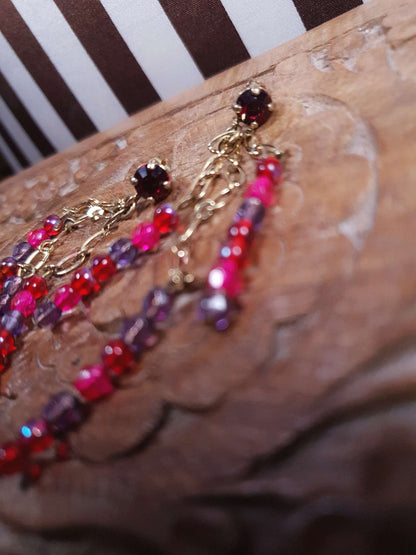 Vintage 90s Boho Dangle Drop Earrings Pink Purple Aurora Borealis AB Jean Andre Firenze