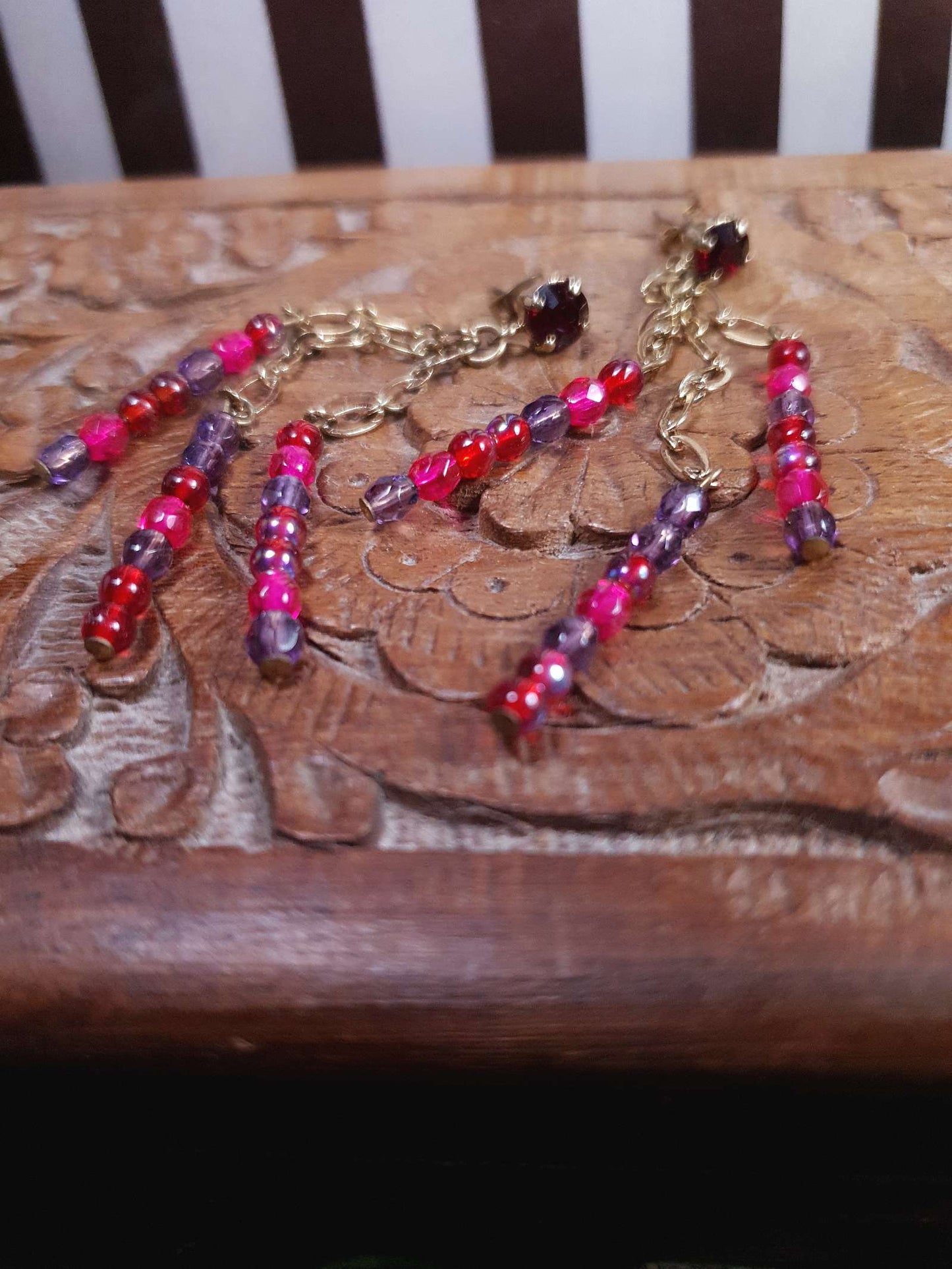 Vintage 90s Boho Dangle Drop Earrings Pink Purple Aurora Borealis AB Jean Andre Firenze
