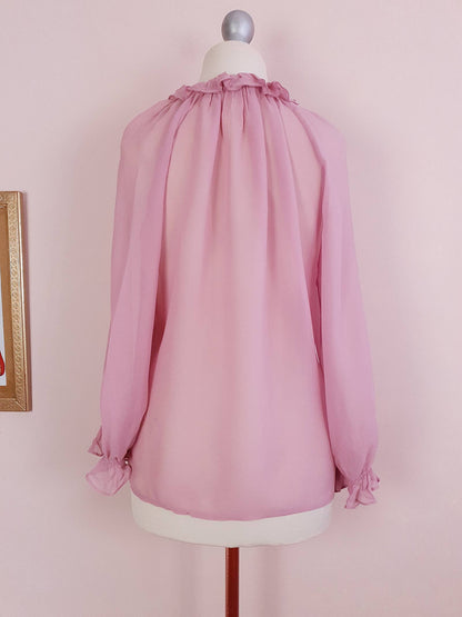 Vintage 90s Pink Silk Laura Ashley Blouse Shirt Top - Size 12