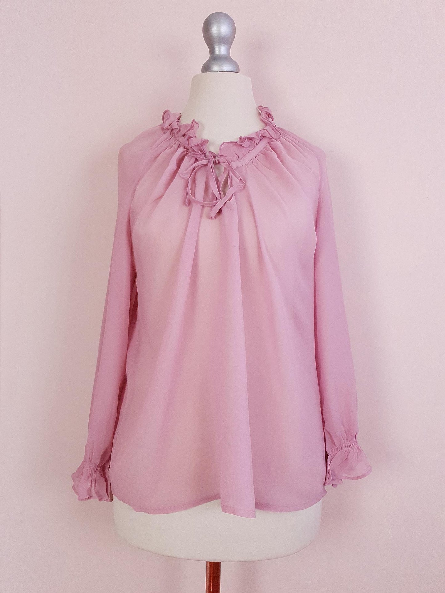 Vintage 90s Pink Silk Laura Ashley Blouse Shirt Top - Size 12