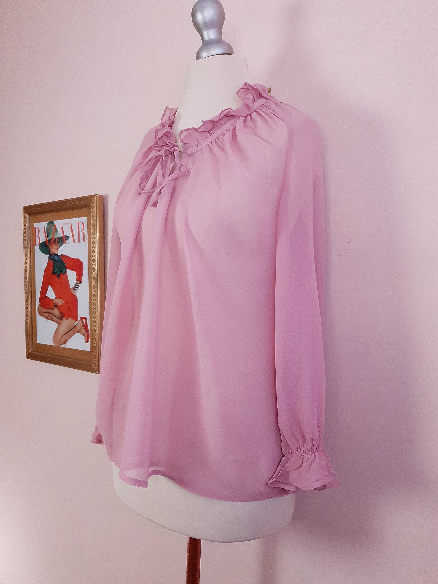 Vintage 90s Pink Silk Laura Ashley Blouse Shirt Top - Size 12