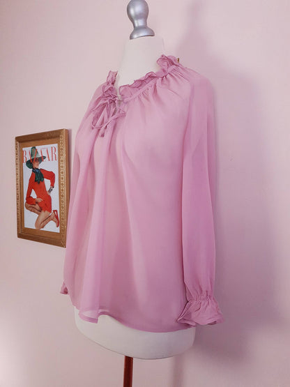 Vintage 90s Pink Silk Laura Ashley Blouse Shirt Top - Size 12