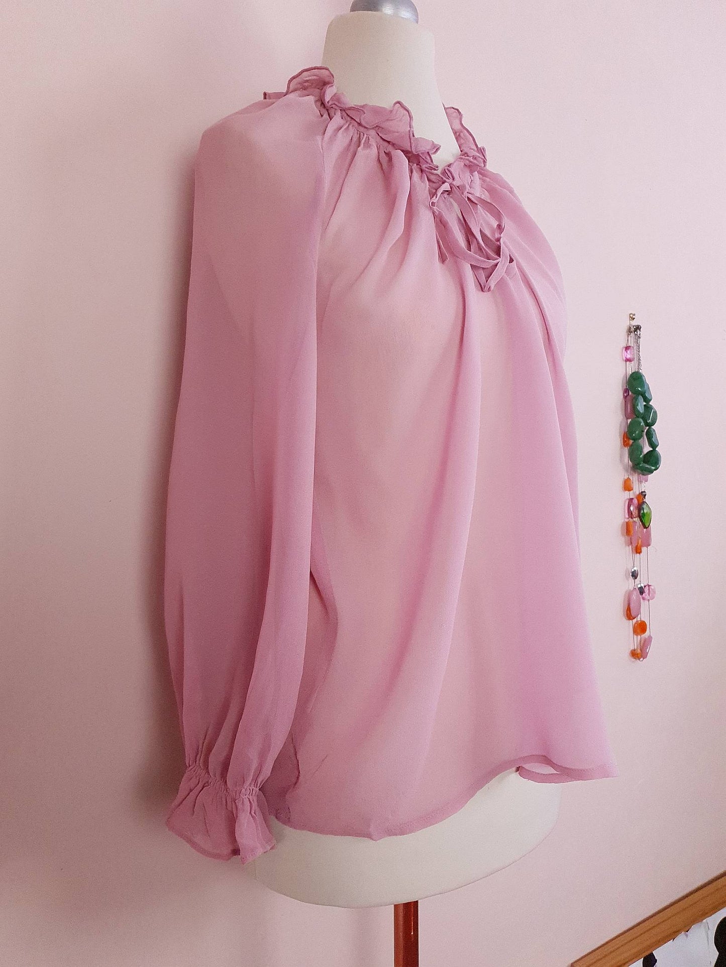 Vintage 90s Pink Silk Laura Ashley Blouse Shirt Top - Size 12
