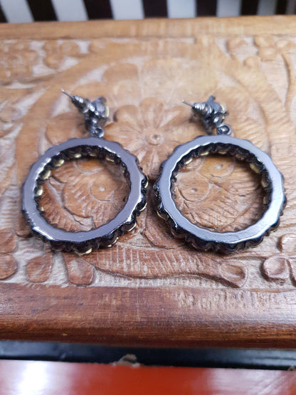 Vintage 90s Purple Rhinestone Earrings Dangle Drop Circle