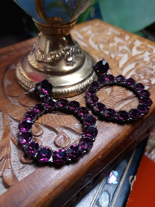 Vintage 90s Purple Rhinestone Earrings Dangle Drop Circle