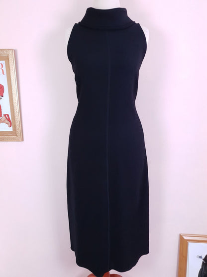 Vintage Black Prada Dress 90s Midi LBD - Size 12