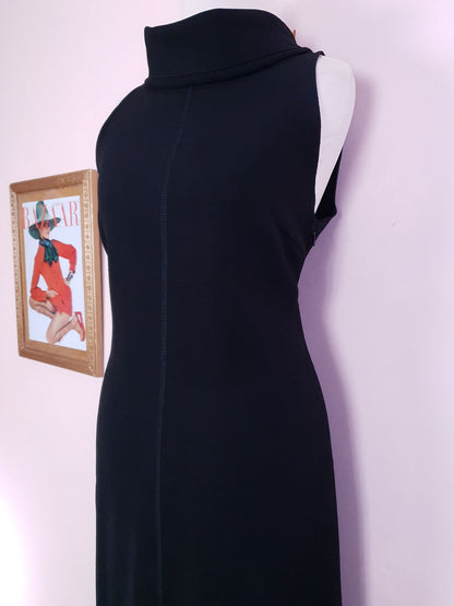Vintage Black Prada Dress 90s Midi LBD - Size 12