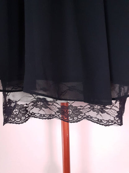 Vintage 90s Black Batwing Top Chiffon Lace Blouse Size 14 / 16