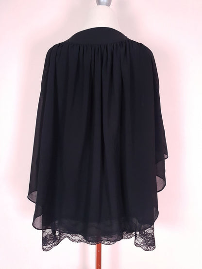 Vintage 90s Black Batwing Top Chiffon Lace Blouse Size 14 / 16