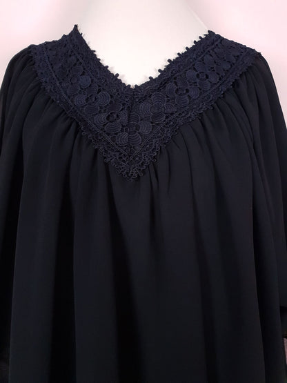 Vintage 90s Black Batwing Top Chiffon Lace Blouse Size 14 / 16