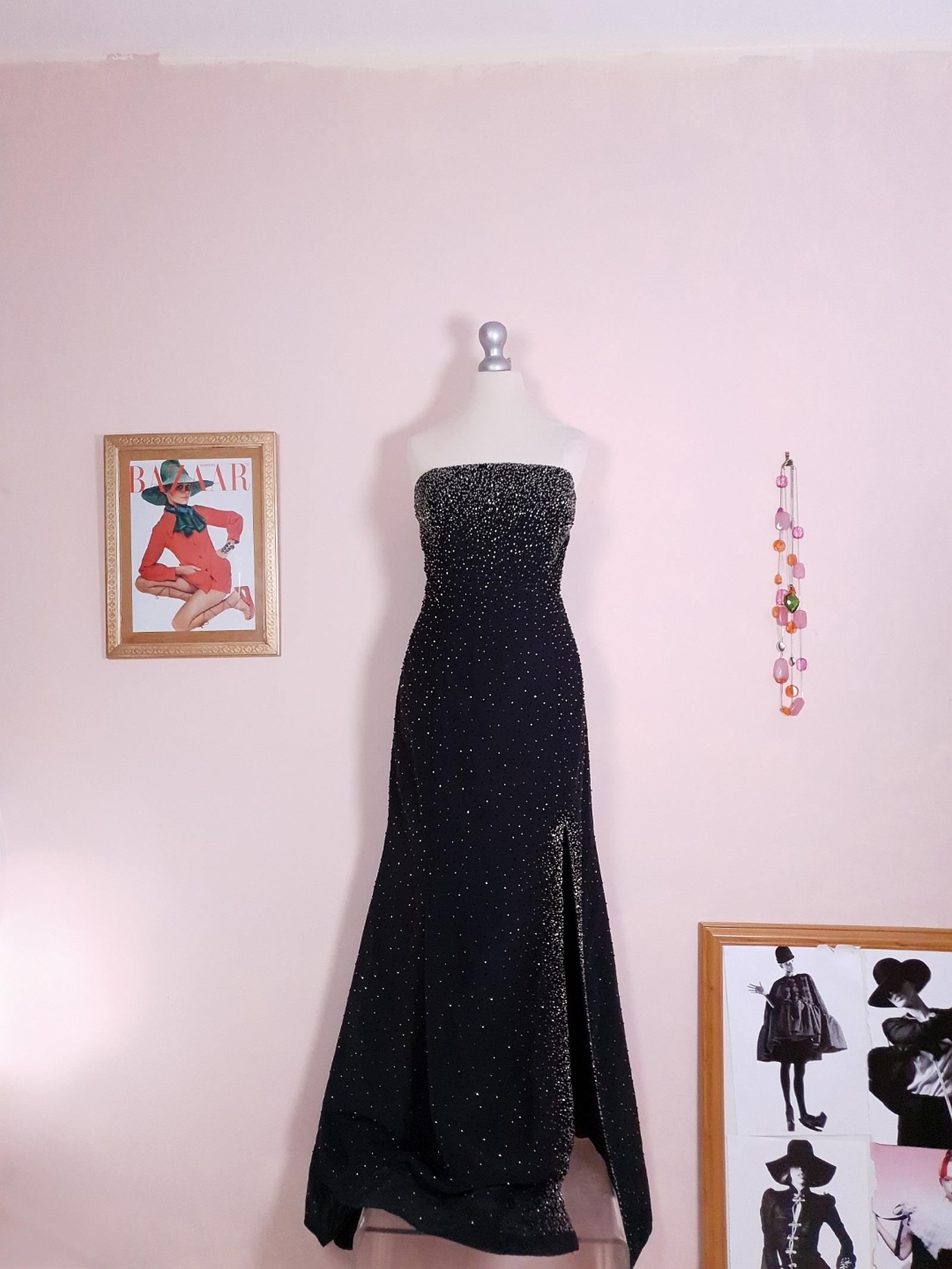 Vintage 90s Black Cocktail Dress Strapless Long Evening Gown Beaded Pa – Jardin Vintage