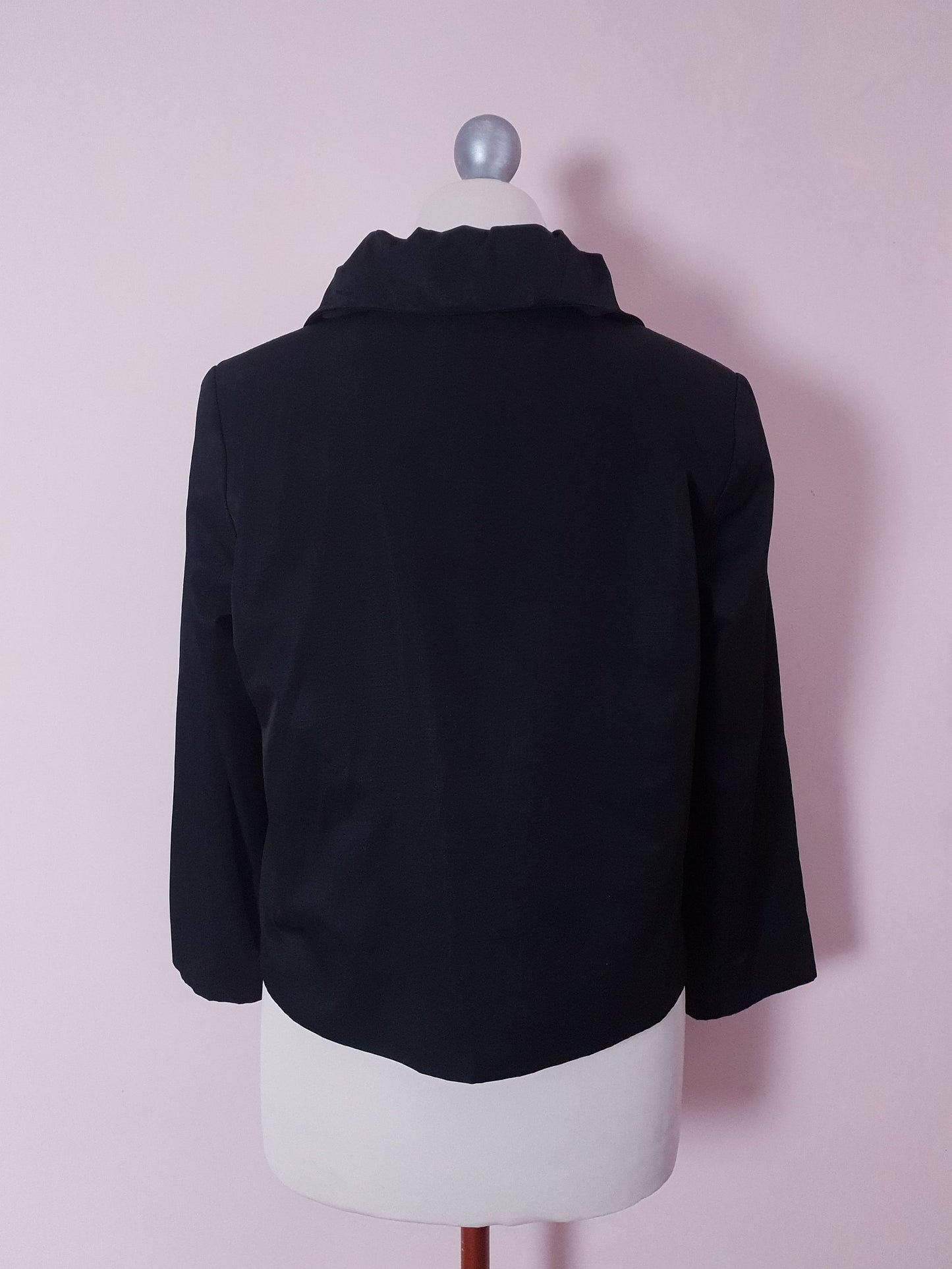 Vintage 90s Black Satin Jacket Ladies 50s Style Size 10